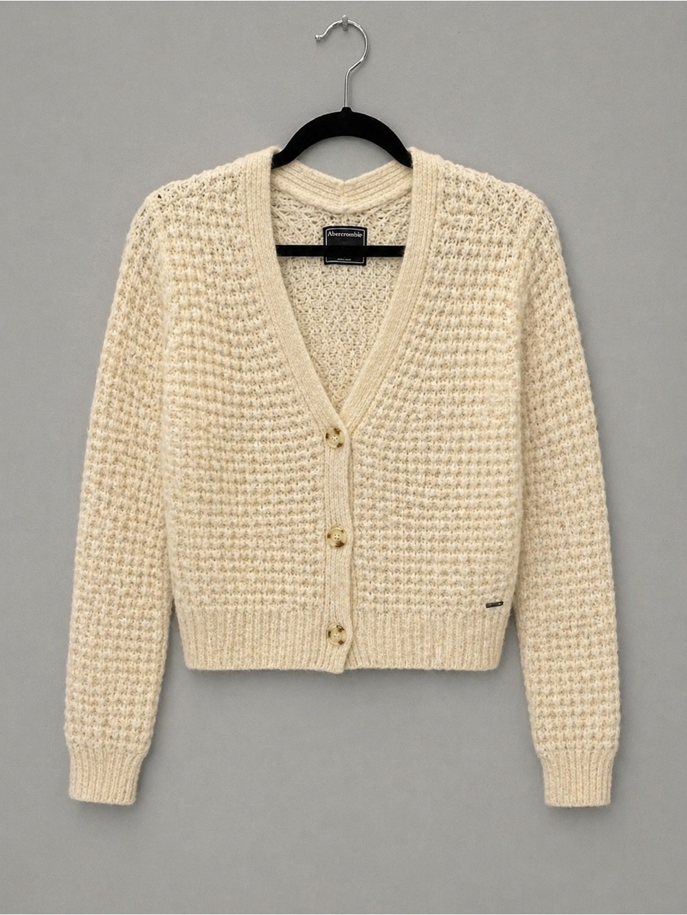 Abercrombie & Fitch Cream Textured V-Neck Button Cardigan